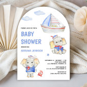 Rustic Cute Elephant Nautical Boat Baby Shower 招待状