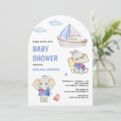 Rustic Cute Elephant Nautical Boat Baby Shower 招待状 (スタンド正面)
