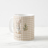 Rustic Cute Rabbit Brown Gingham Personalized コーヒーマグカップ (正面左)