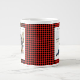Rustic Cute Red Plaid Monogram 2 Photo Christmas ジャンボコーヒーマグカップ