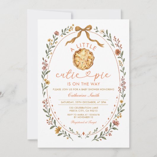 Rustic Cutie Pie Is on the Way Fall Baby Shower 招待状 (正面)