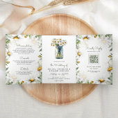 Rustic Daisies Floral Mason Jar QR Code Wedding 三つ折り招待状