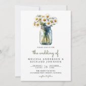 Rustic Daisies Floral Mason Jar QR Code Wedding 招待状 (正面)