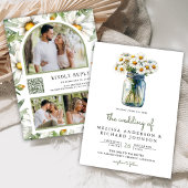 Rustic Daisies Floral Mason Jar QR Code Wedding 招待状