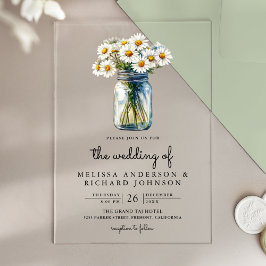 Rustic Daisies Floral Mason Jar Wedding アクリル招待状