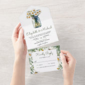 Rustic Daisies Floral Mason Jar Wedding オールインワン招待状 (貼ってはがせる)