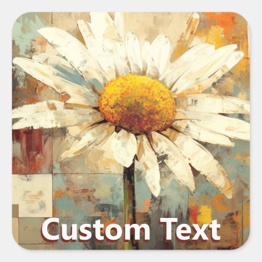 Rustic Daisy Flower Art Custom スクエアシール (正面)