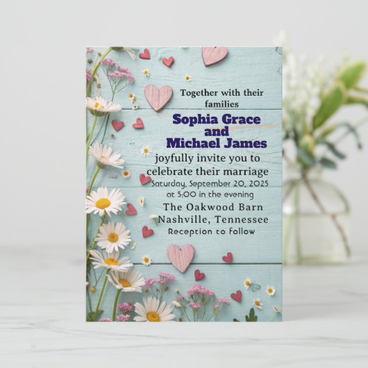 Rustic Daisy & Heart Wedding Invitation 招待状 (スタンド正面)