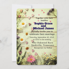 Rustic Daisy & Heart Wedding Invitation 招待状