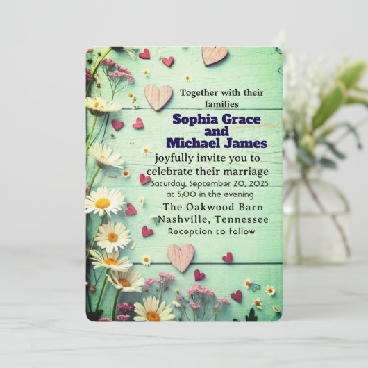 Rustic Daisy & Heart Wedding Invitation 招待状 (スタンド正面)