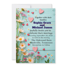 Rustic Daisy & Heart Wedding Invitation