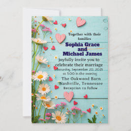 Rustic Daisy & Heart Wedding Invitation 招待状
