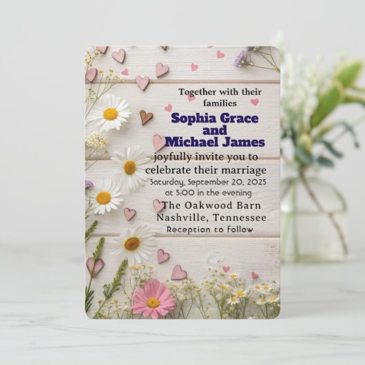 Rustic Daisy & Heart Wedding Invitation 招待状 (スタンド正面)