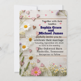 Rustic Daisy & Heart Wedding Invitation 招待状