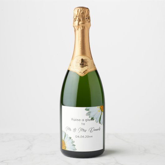 Rustic Daisy Summer Wedding  スパークリングワインラベル (正面)