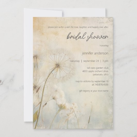 Rustic Dandelion Bridal Shower Invitation 招待状 (正面)