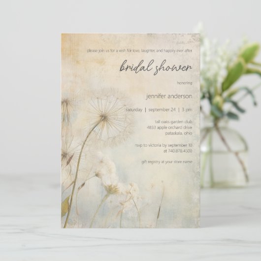 Rustic Dandelion Bridal Shower Invitation 招待状 (スタンド正面)