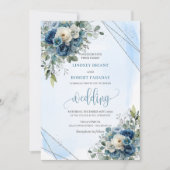 Rustic Dark Blue White Roses Silver Wedding Invite 招待状 (正面)