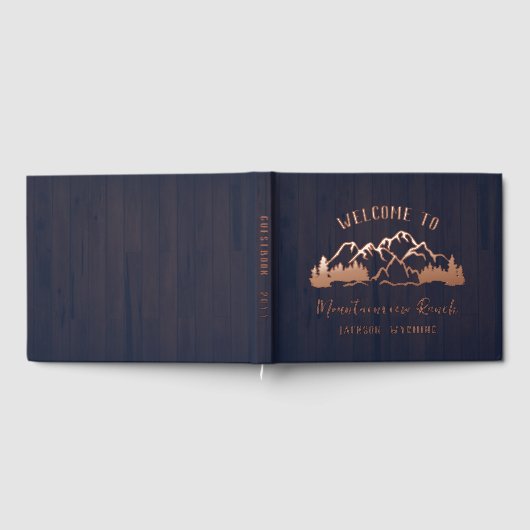 Rustic Dark Blue Wood Mountain Landscape ゲストブック (全面)