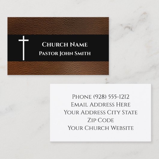 Rustic Dark Brown Leather Church 名刺 (正面/裏面)