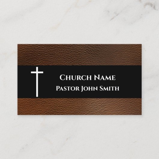 Rustic Dark Brown Leather Church 名刺 (正面)