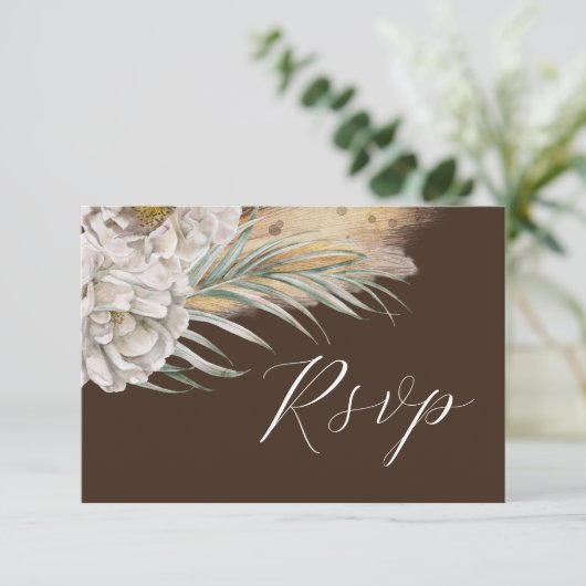 Rustic Dark Brown Watercolor Floral RSVP (スタンド正面)