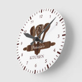 Rustic Dark Wood And White Personalized Kitchen   ラウンド壁時計 (傾斜)