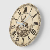 Rustic Deer Mountain Wall Clock | Wood-Look Cabin  ラージ壁時計 (傾斜)