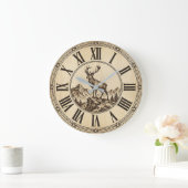 Rustic Deer Mountain Wall Clock | Wood-Look Cabin  ラージ壁時計 (ホーム)