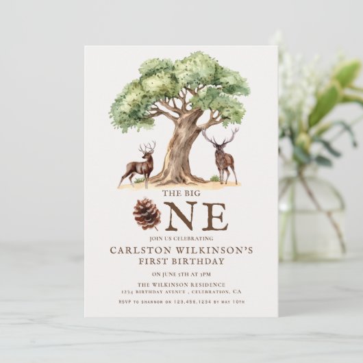 Rustic Deer "The Big ONE" First Birthday Invitatio 招待状 (スタンド正面)