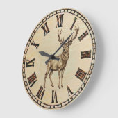 Rustic Deer Wall Clock – Woodland Wildlife Art ラージ壁時計 (傾斜)