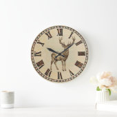 Rustic Deer Wall Clock – Woodland Wildlife Art ラージ壁時計 (ホーム)