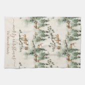 Rustic deers merry christmas family name キッチンタオル (横)