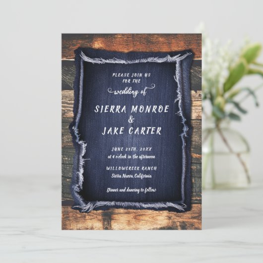 Rustic Denim Handwritten Country Cowboy Wedding 招待状 (スタンド正面)