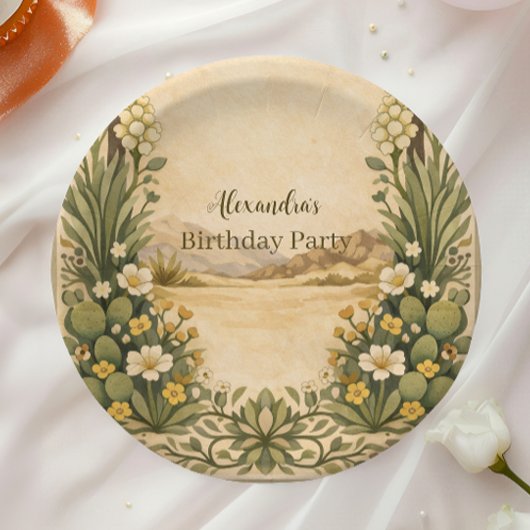 Rustic Desert Botanicals Birthday ペーパープレート
