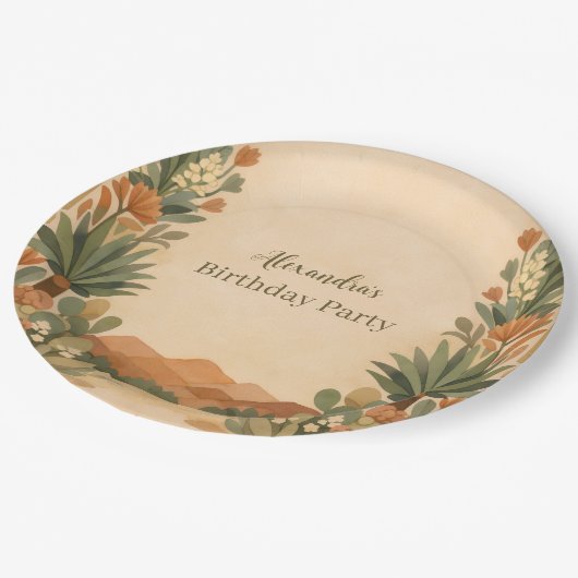 Rustic Desert Florals Birthday ペーパープレート (アングル)