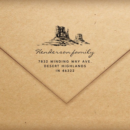 Rustic Desert Mountains Family Return Address ラバースタンプ