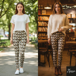 Rustic Diagonal Plaid Tweed Weave Earth レギンス