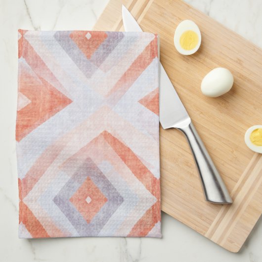Rustic Diamond Geometric in Terracotta and Blue キッチンタオル (四つ折り)