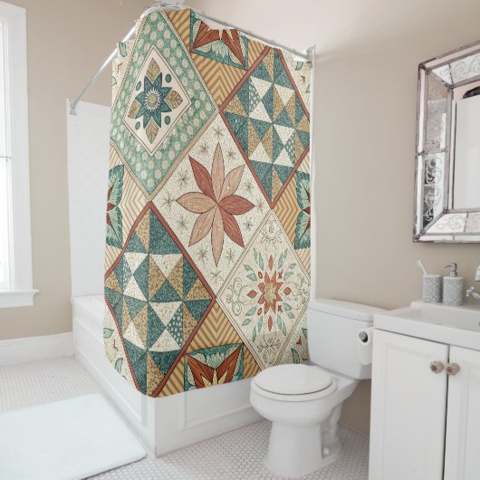Rustic Diamond Patchwork Pattern - Geometric シャワーカーテン (インサイチュ)