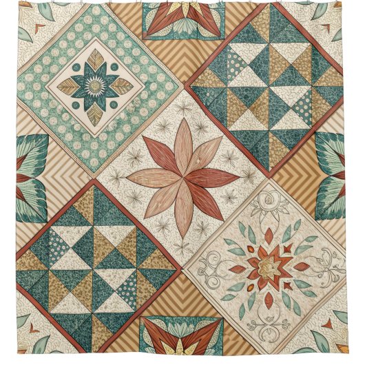 Rustic Diamond Patchwork Pattern - Geometric シャワーカーテン (正面)
