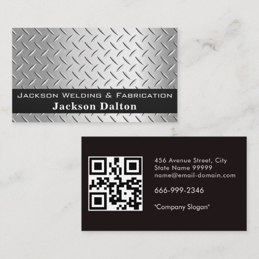 Rustic Diamond Plate Tradesman QR Code Template  名刺 (正面/裏面)