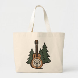 Rustic Dobro Guitar & Pine Trees Design ラージトートバッグ