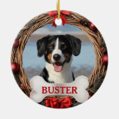 Rustic Dog Christmas Tree Ornament with Bone セラミックオーナメント (裏面)