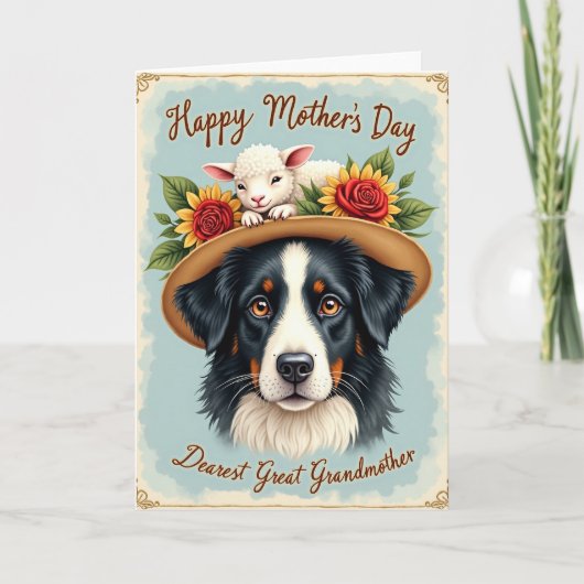 Rustic Dog Floral Mothers Day Card カード (正面)