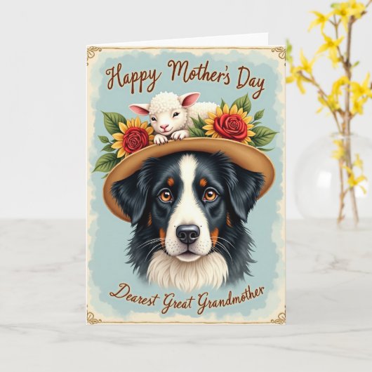 Rustic Dog Floral Mothers Day Card カード (黄色い花)
