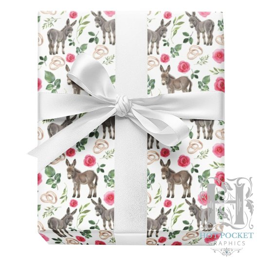 Rustic Donkey Floral Pink Wrapping Paper ラッピングペーパー