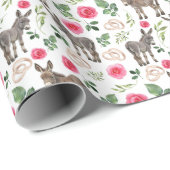 Rustic Donkey Floral Pink Wrapping Paper ラッピングペーパー (ロールコーナー)