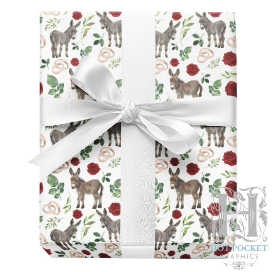 Rustic Donkey Floral Red Wrapping Paper ラッピングペーパー