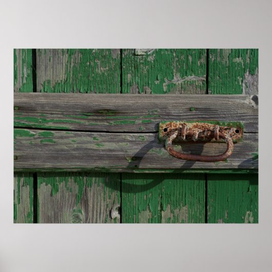 Rustic Door Handle On Green Door ポスター (正面)